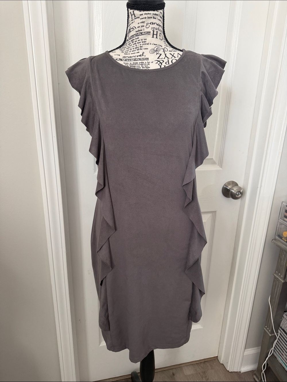 Allison Joy Charcoal Ruffle-Trim Midi Dress